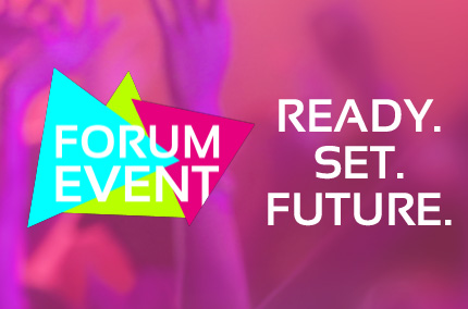 Schriftzug Forum Event. Ready. Set. Future.